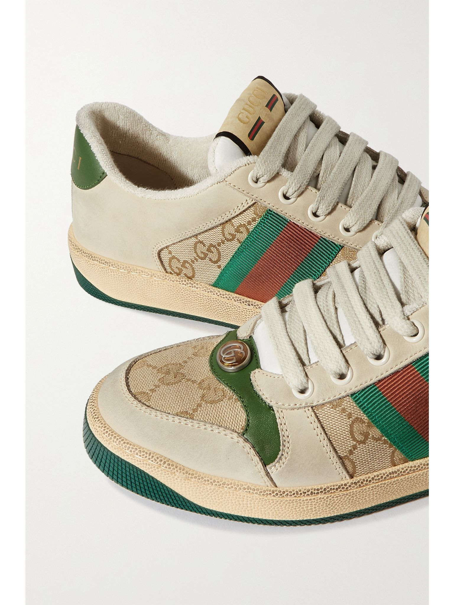 Screener suede, distressed leather and canvas sneakers Beige - 4