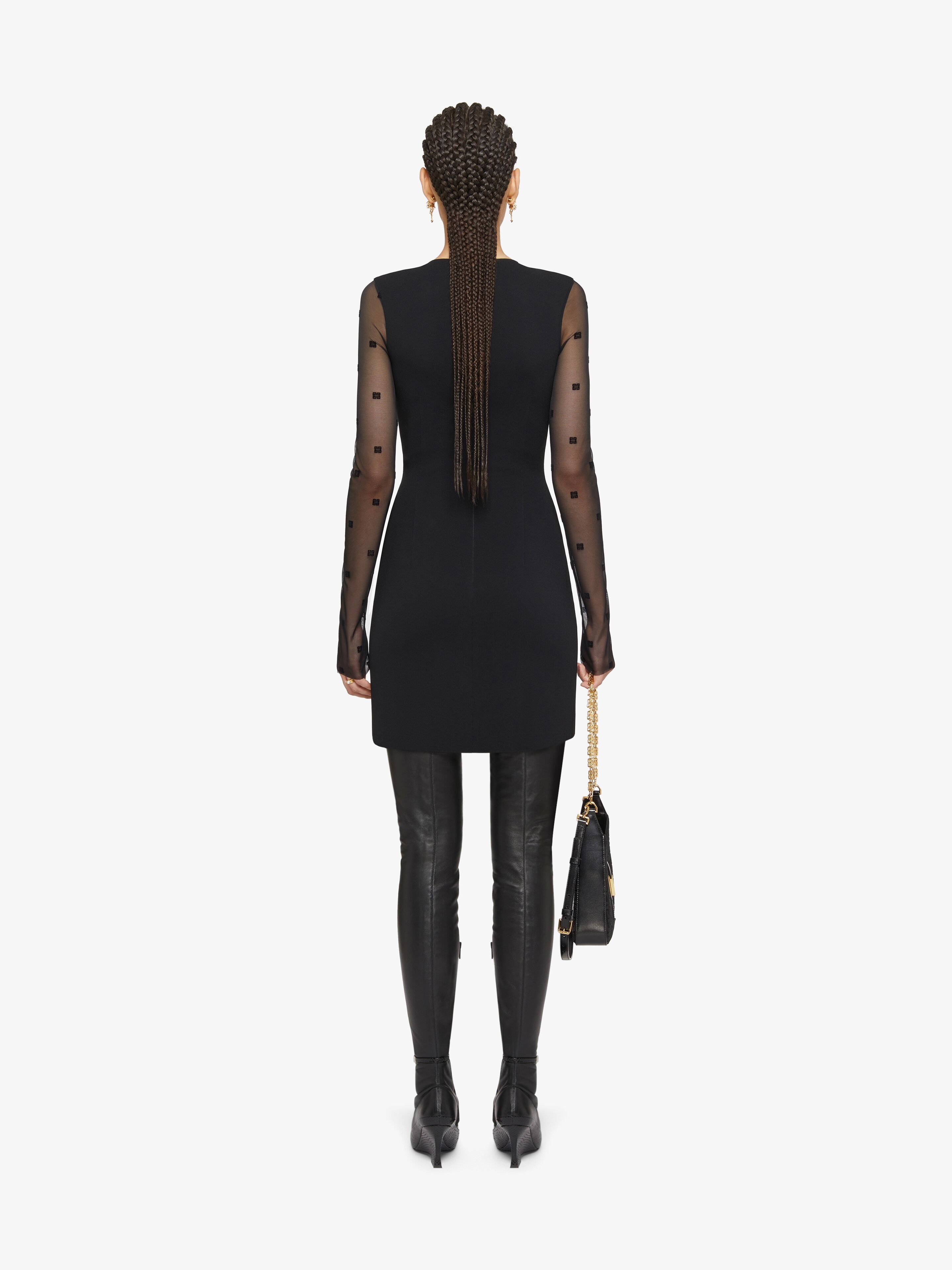 DRESS IN SABLE STRETCH AND 4G TULLE - 4
