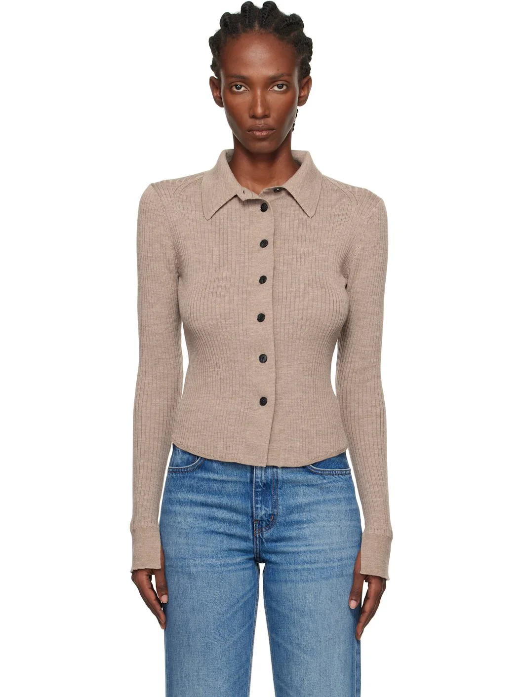 Beige Knitted Rib Cardigan - 1