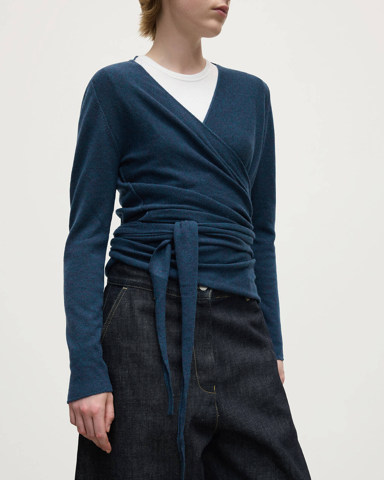 Ballet Wrap Navy Cashmere Cardigan - 5