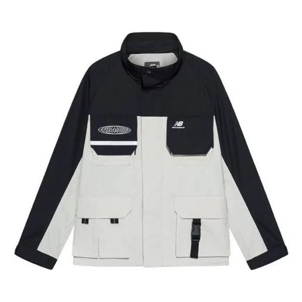 New Balance Windproof Hooded Cargo Jacket 'Black White' NAA3N011-BEI - 1