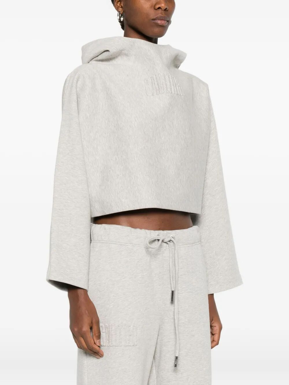 Jean Paul Gaultier Women Bonded Cotton Cropped Bat Sleeves Hoodie With "Gaultier" Embossing - 5