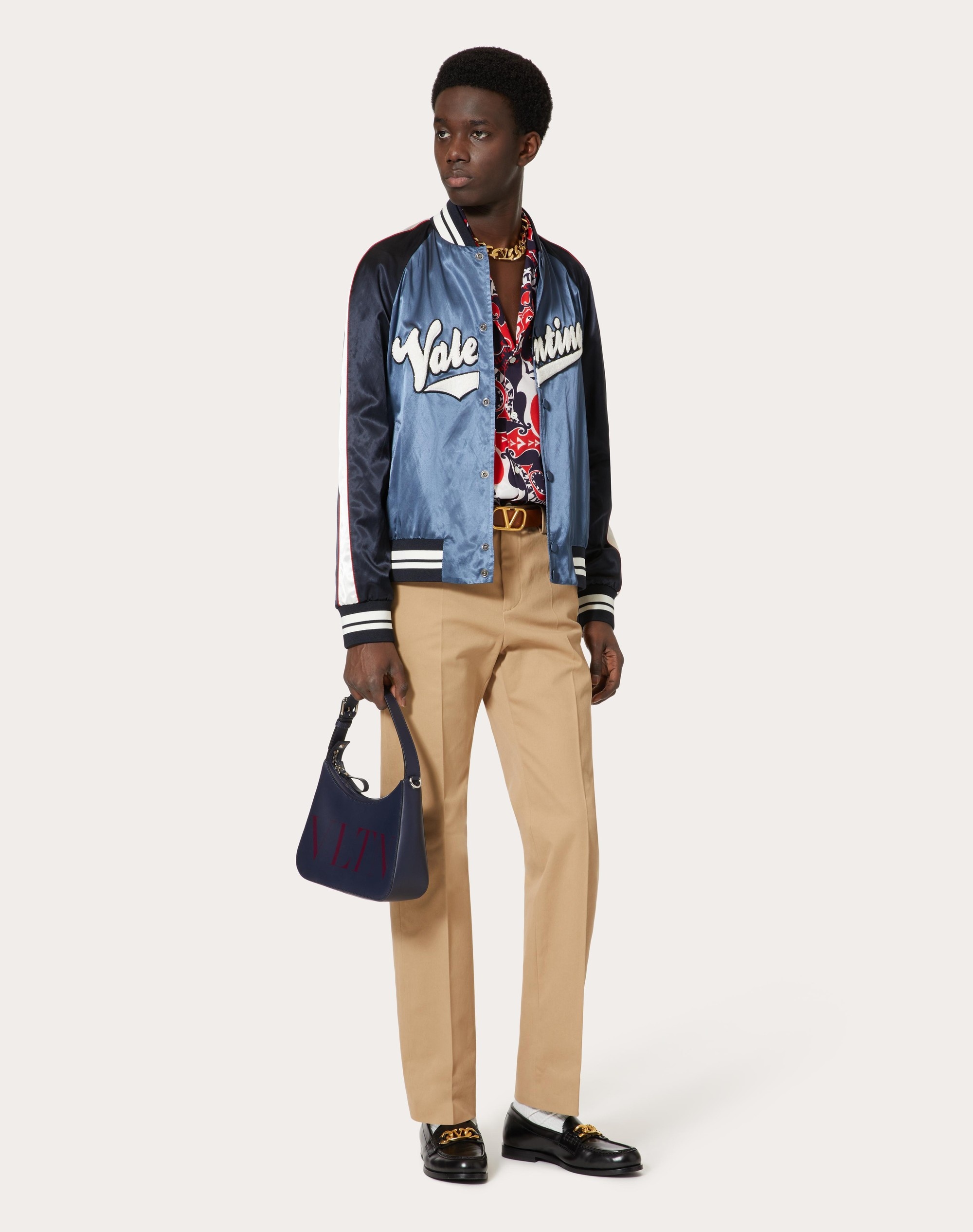 VISCOSE AND COTTON BOMBER JACKET WITH EMBROIDERED VALENTINO PATCH - 2
