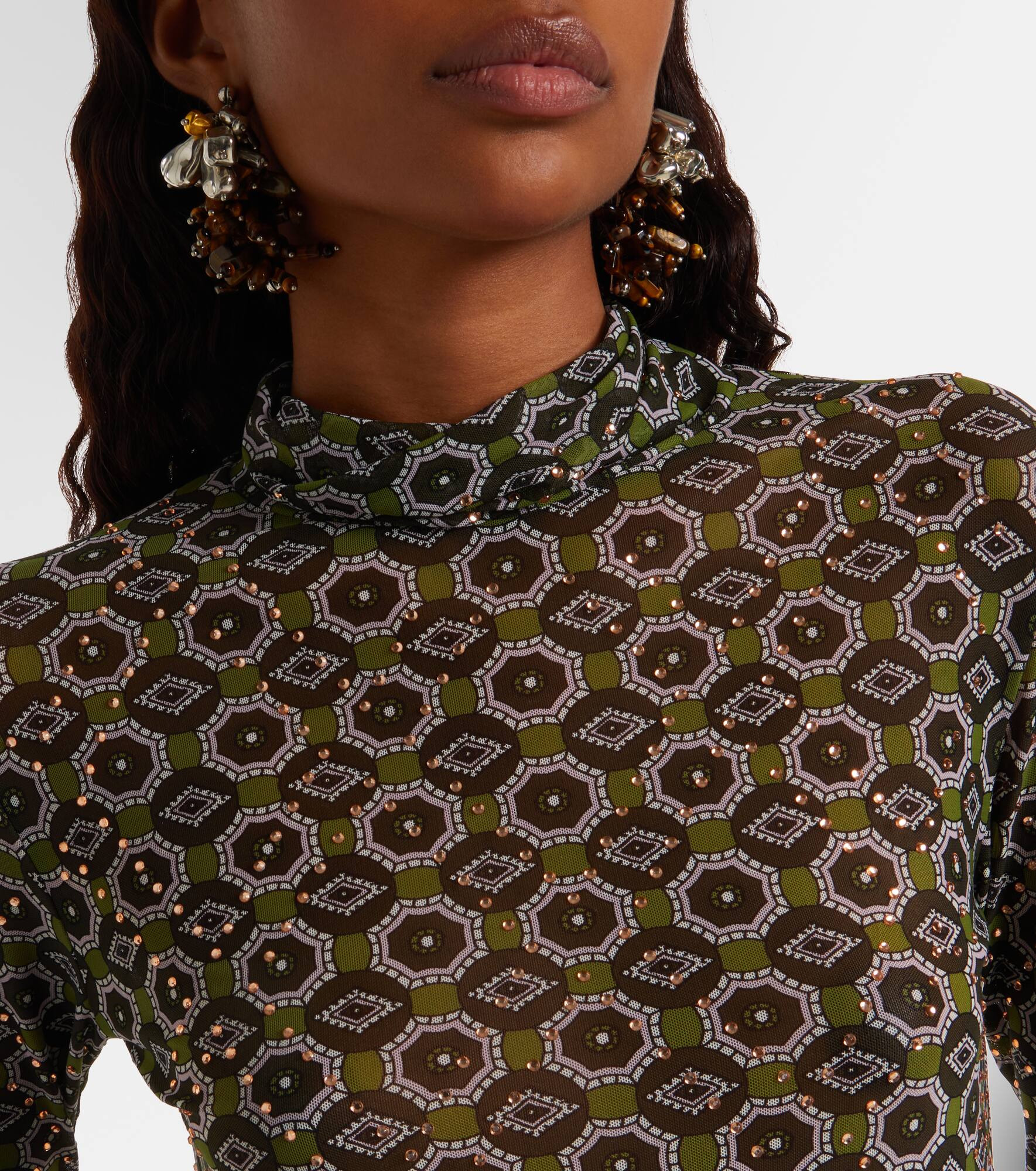 Embellished printed sheer jersey top - 4