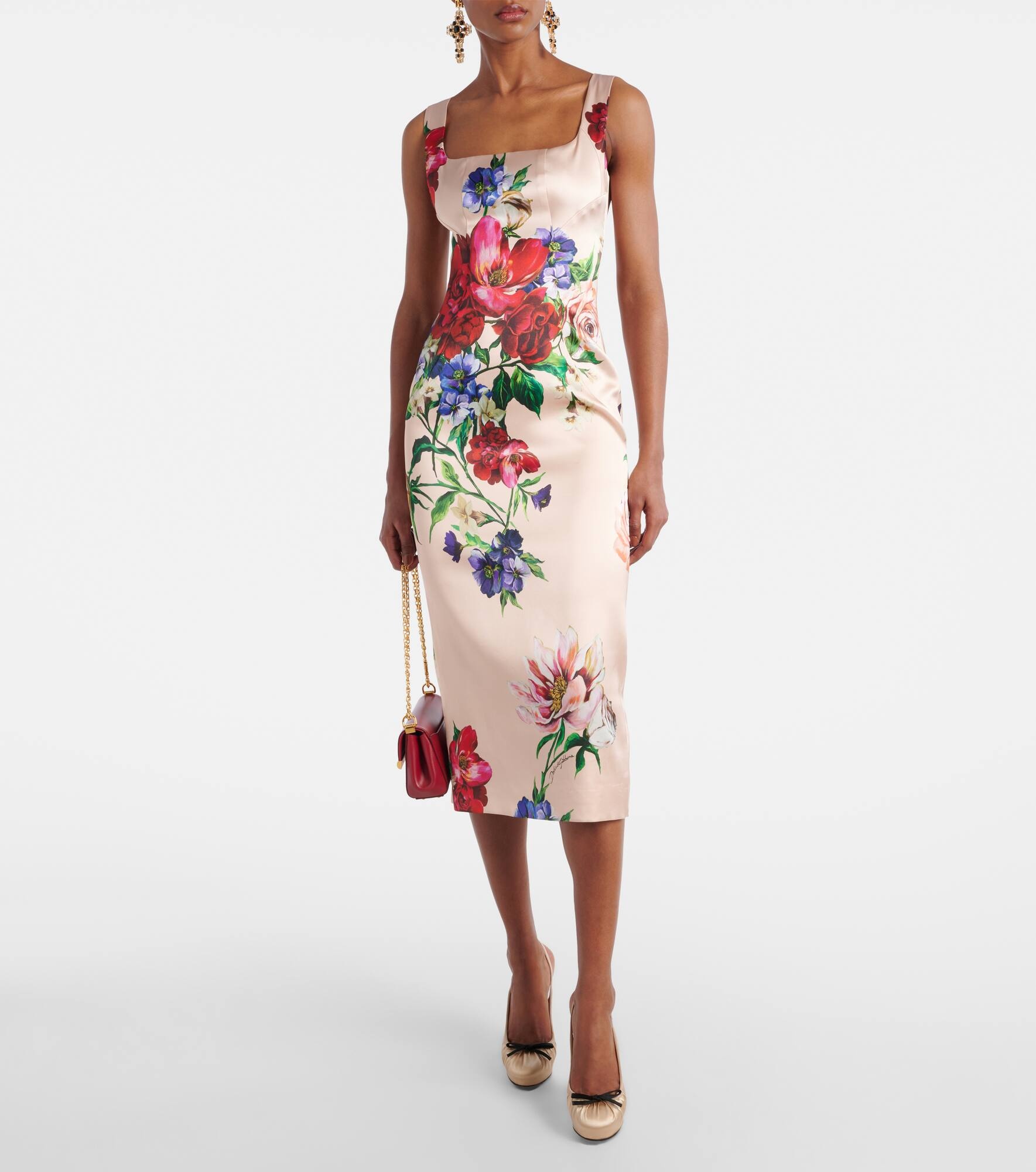 Floral satin midi dress - 2
