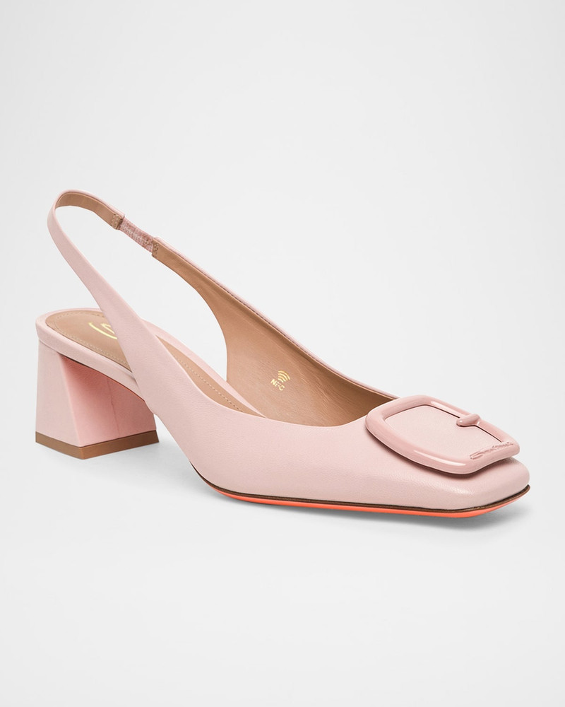 Santoni Lemon Leather Buckle Slingback Pumps outlook