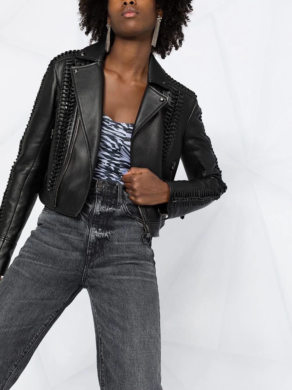 laced-detail biker jacket - 5