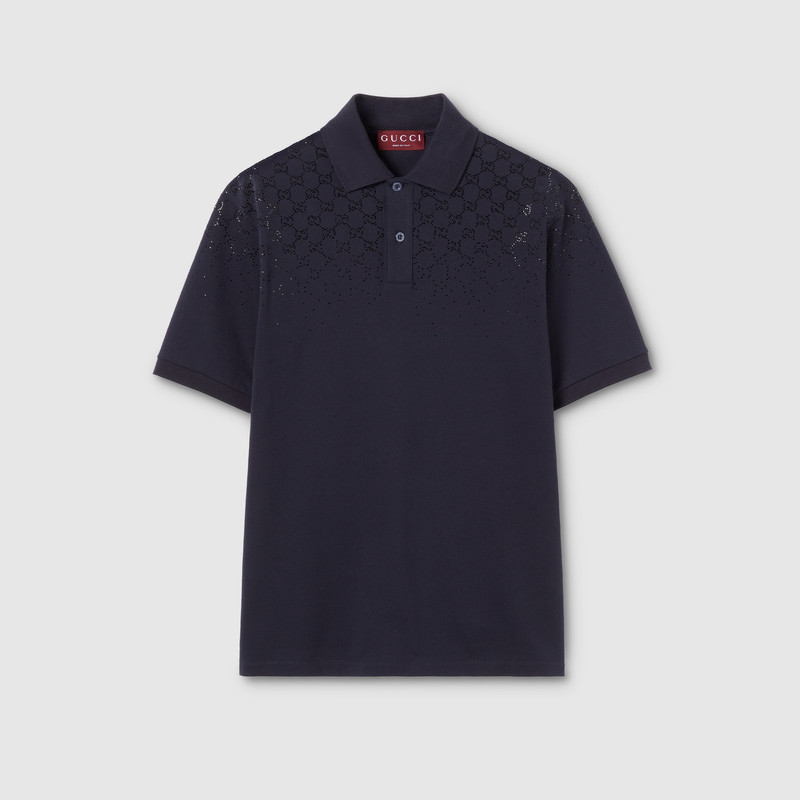 Cotton piquet polo shirt with crystals 1