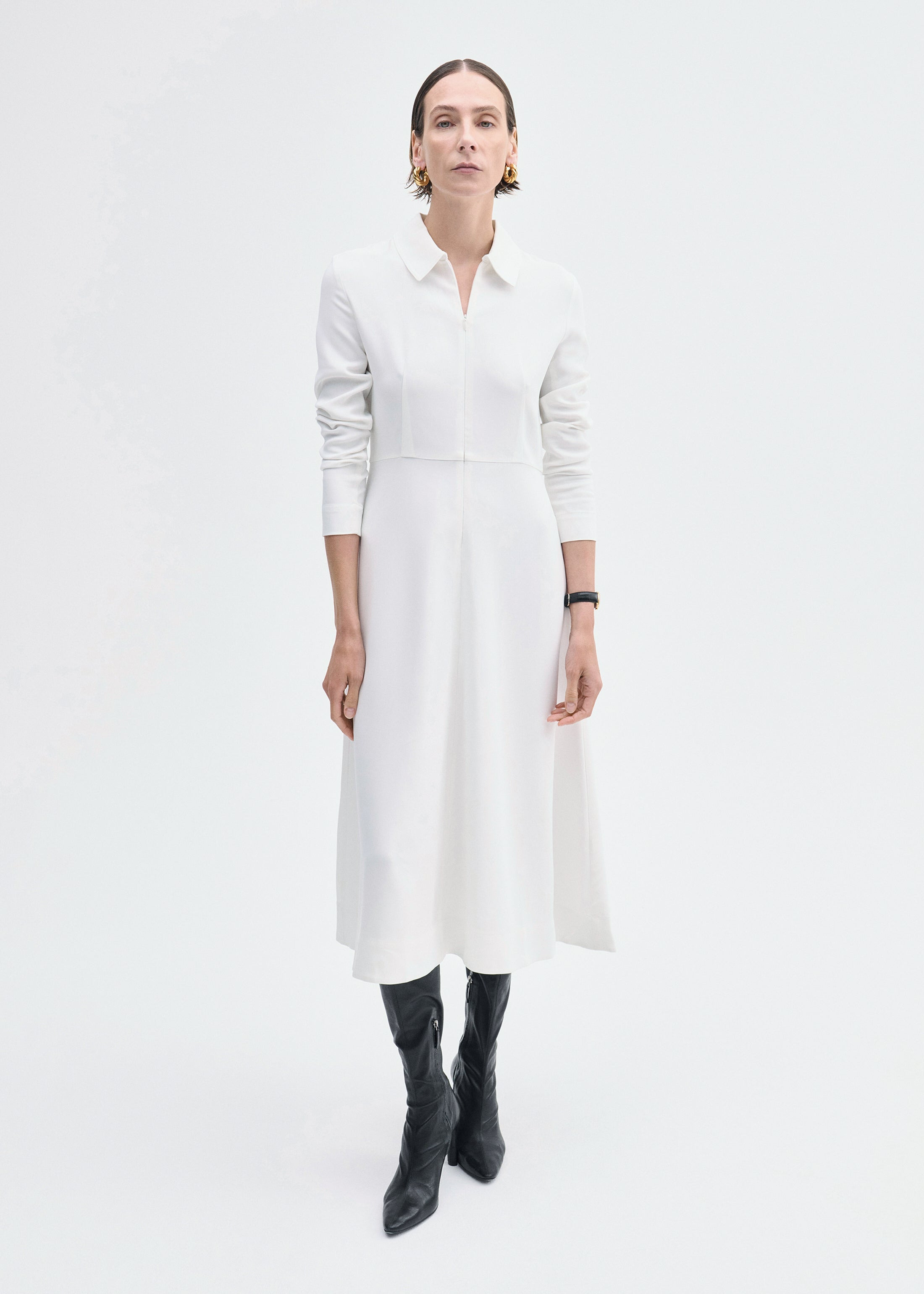 Long Sleeve Shirt Dress in Crepe - 2