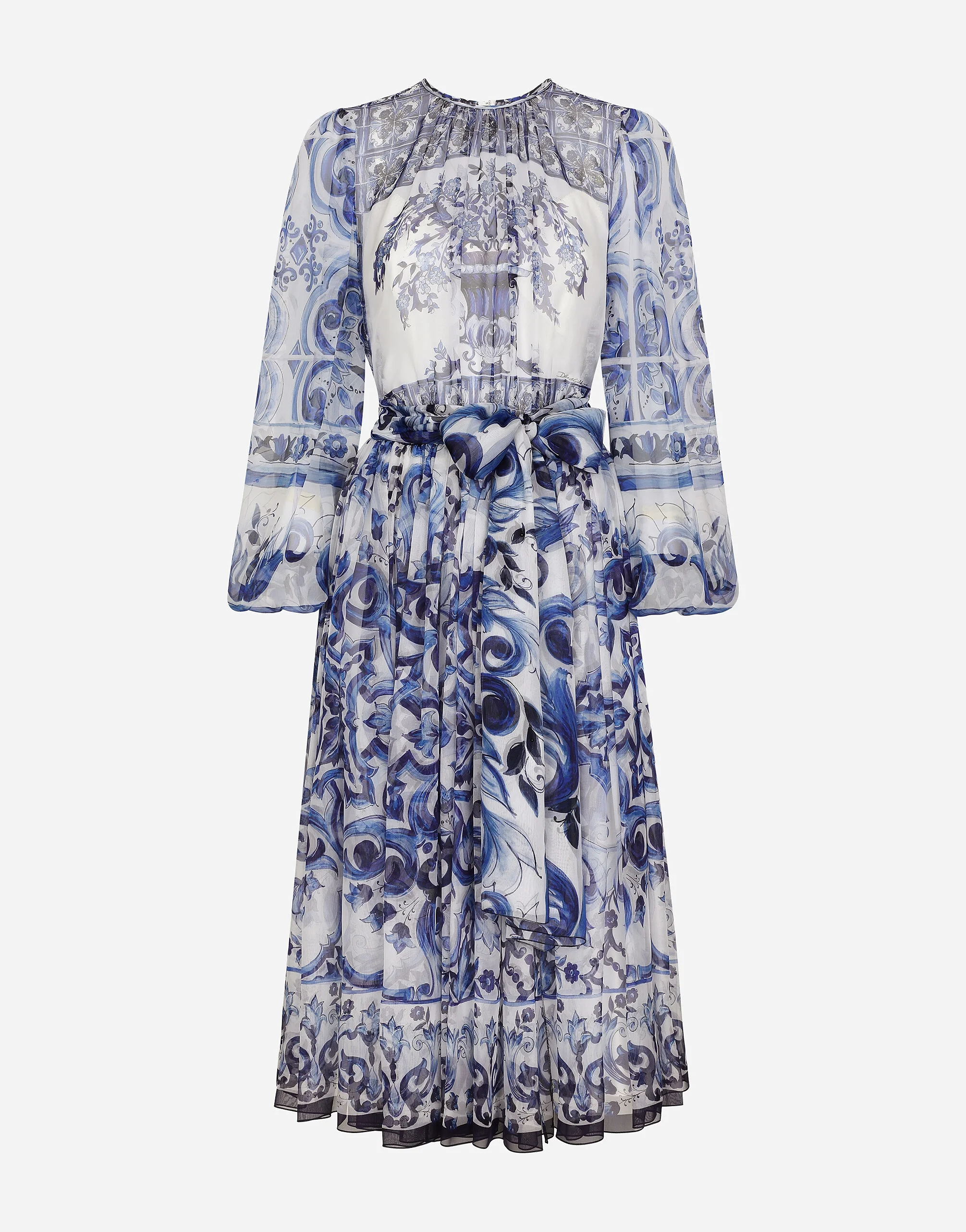 Majolica Print Chiffon Midi Dress - 1