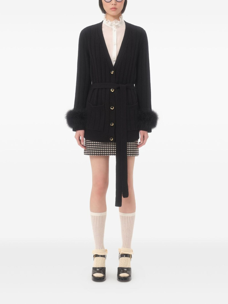 Valentino feather-cuff ribbed cardigan outlook