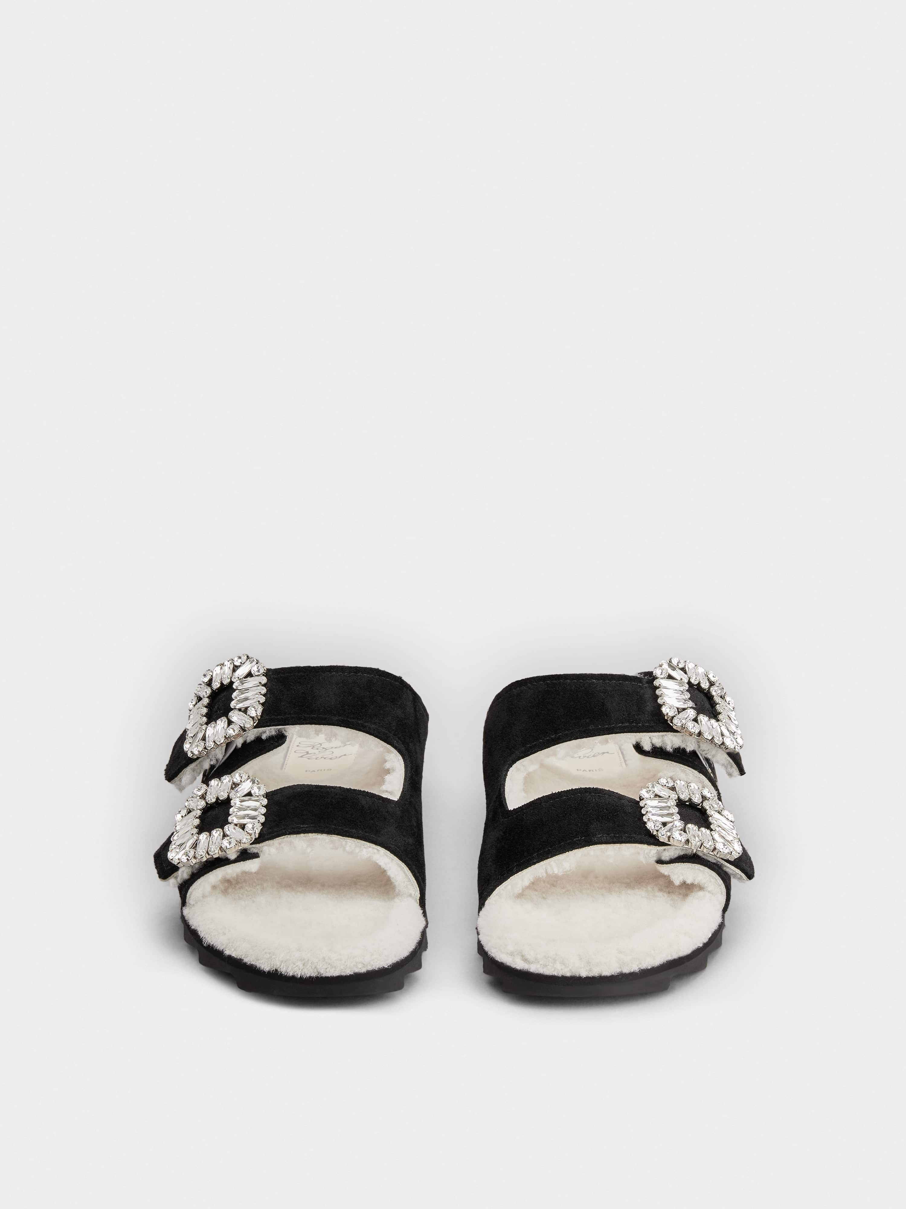 Slidy Viv' Fur Strass Buckle Mules in Suede - 6
