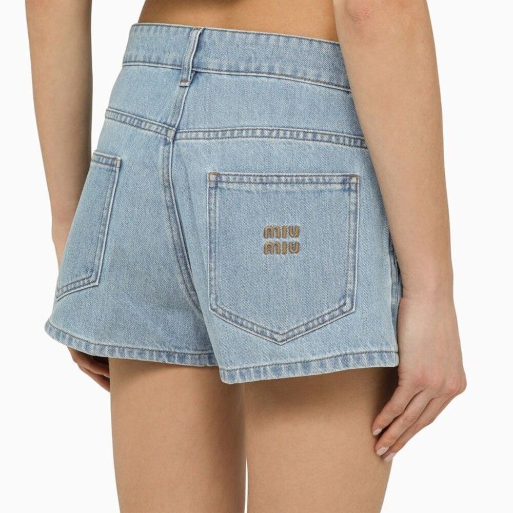 Miu Miu Women Light Blue Denim Short With Logo - 5