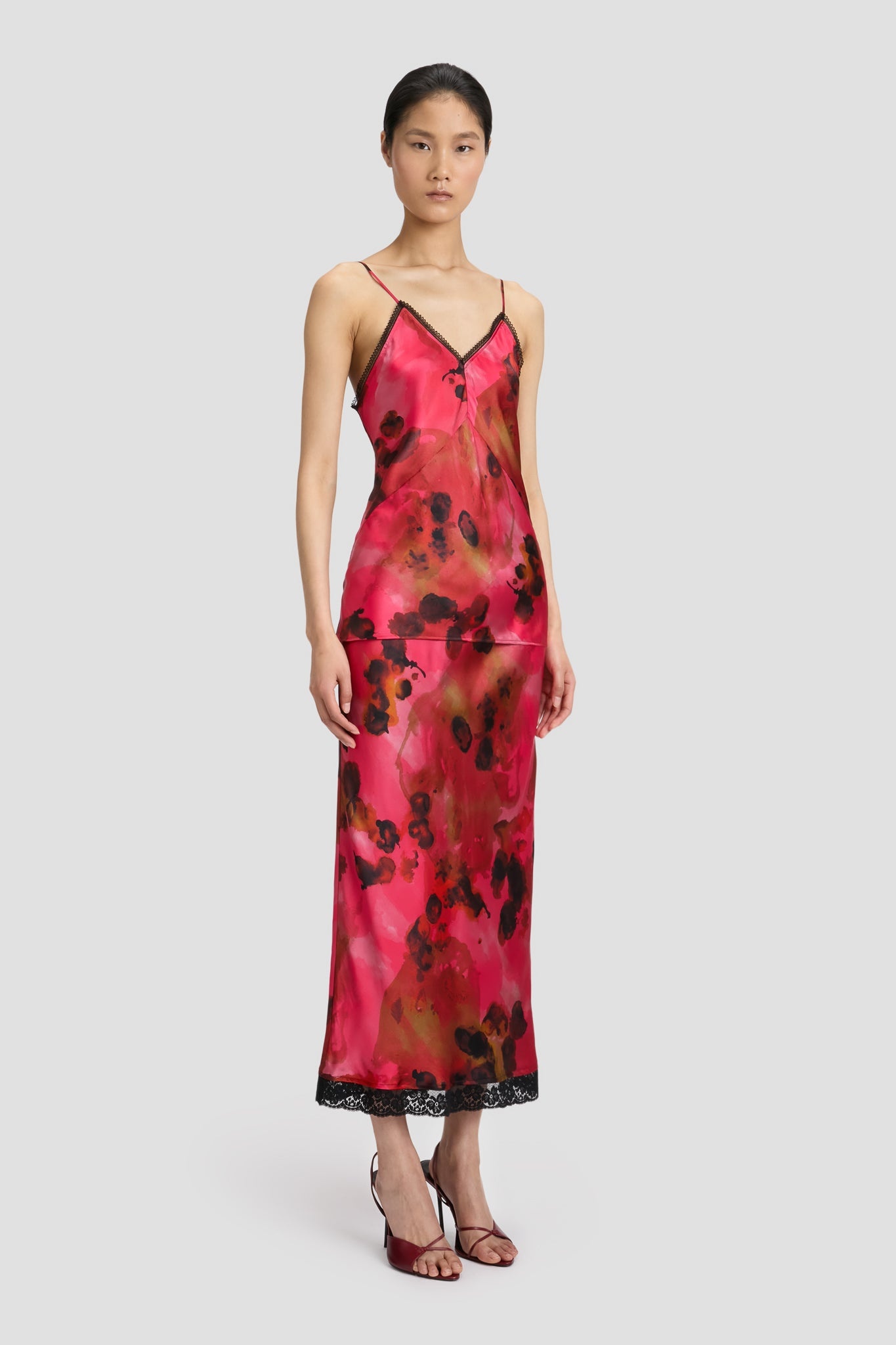 Lace Detail Cami Top In Raspberry Floral Print - 4