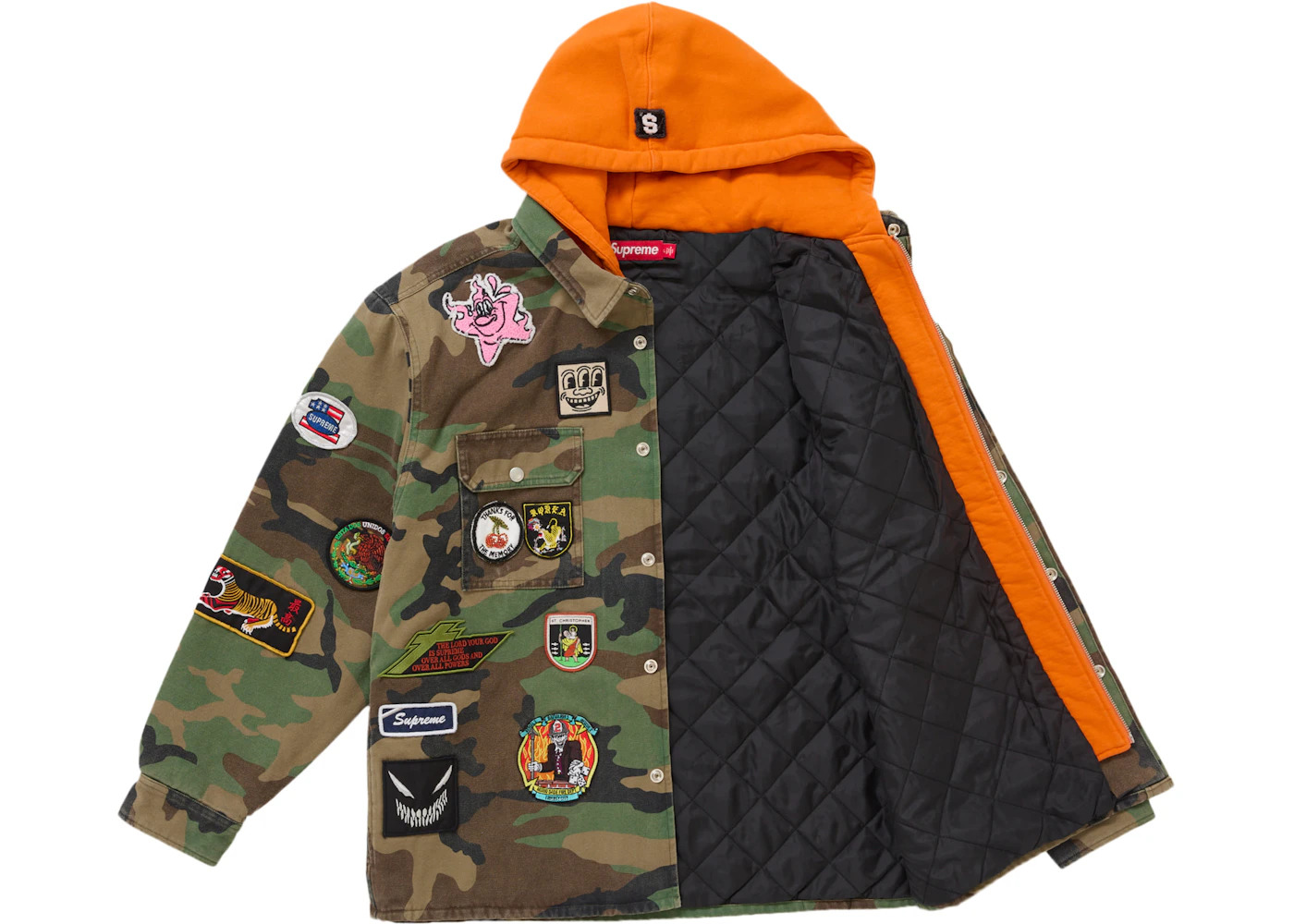 Supreme Patches Hooded Zip Up Shirt Woodland Camo - 3