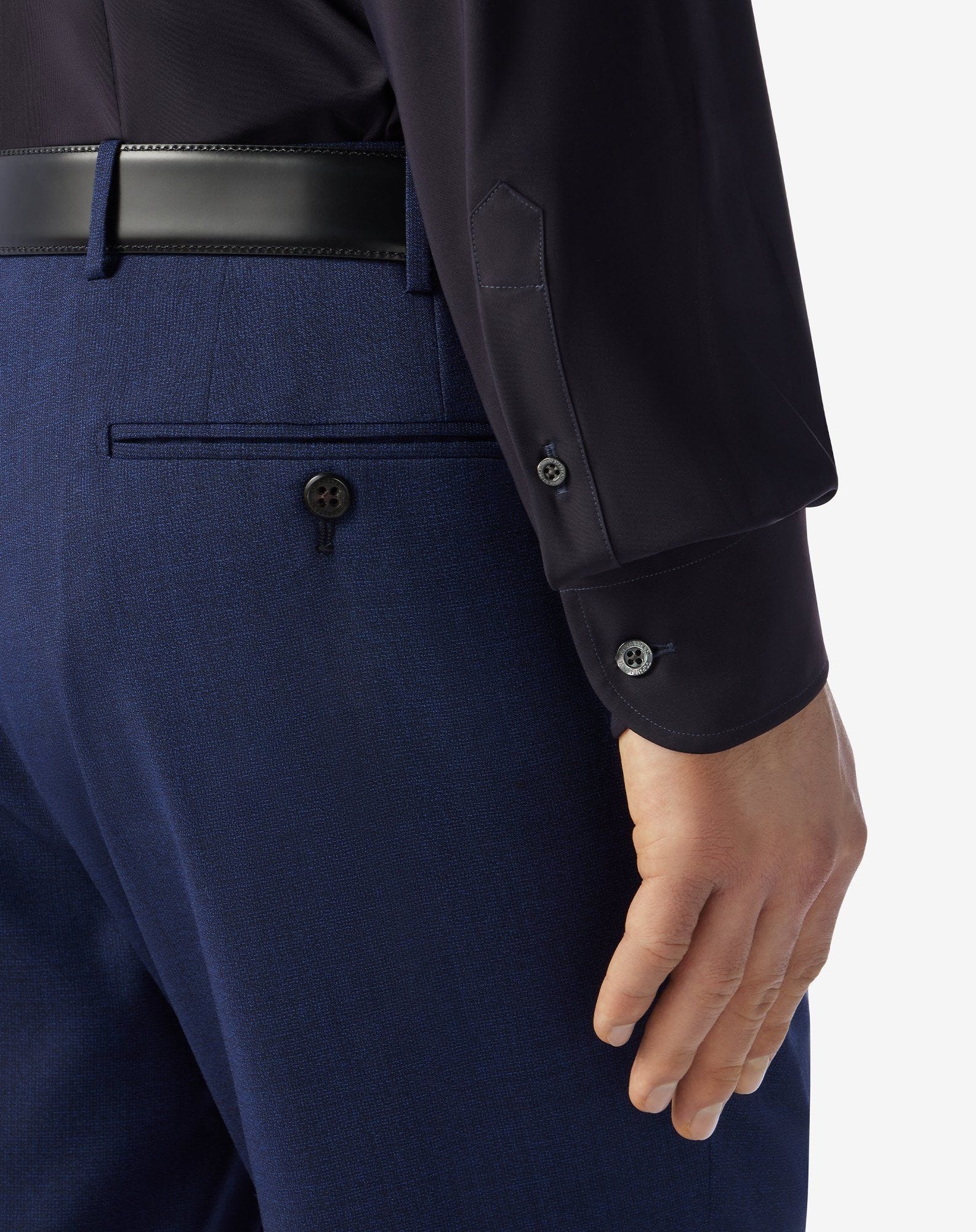 Navy blue wool single-dart trousers - 5
