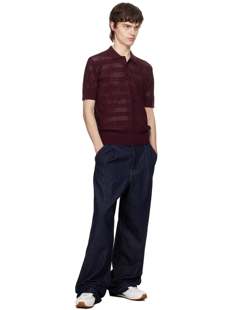 Dries Van Noten Burgundy Open-Knit Polo outlook