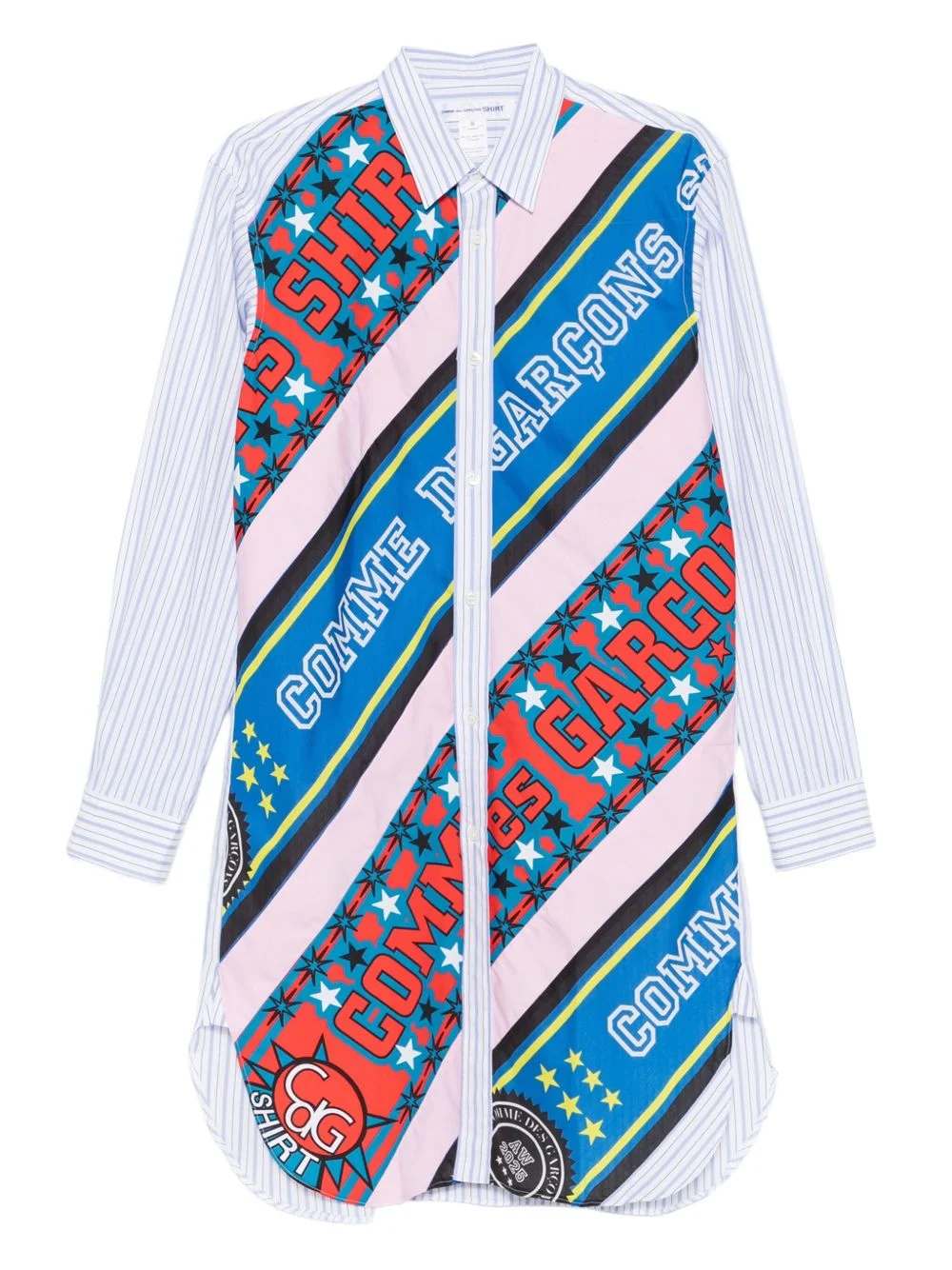 stripe-print panelled shirt - 1