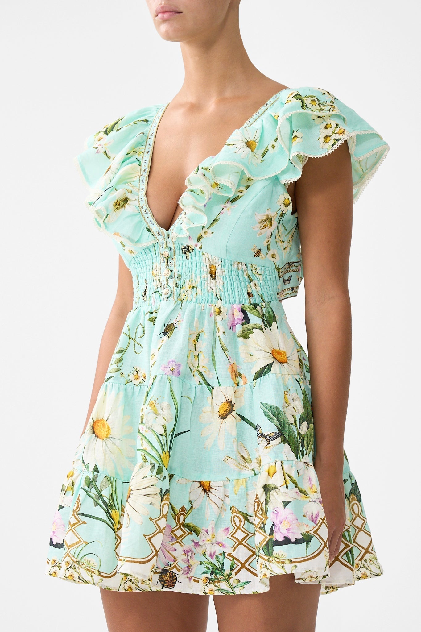 TIERED SHORT DRESS WITH NECK FRILL - 5