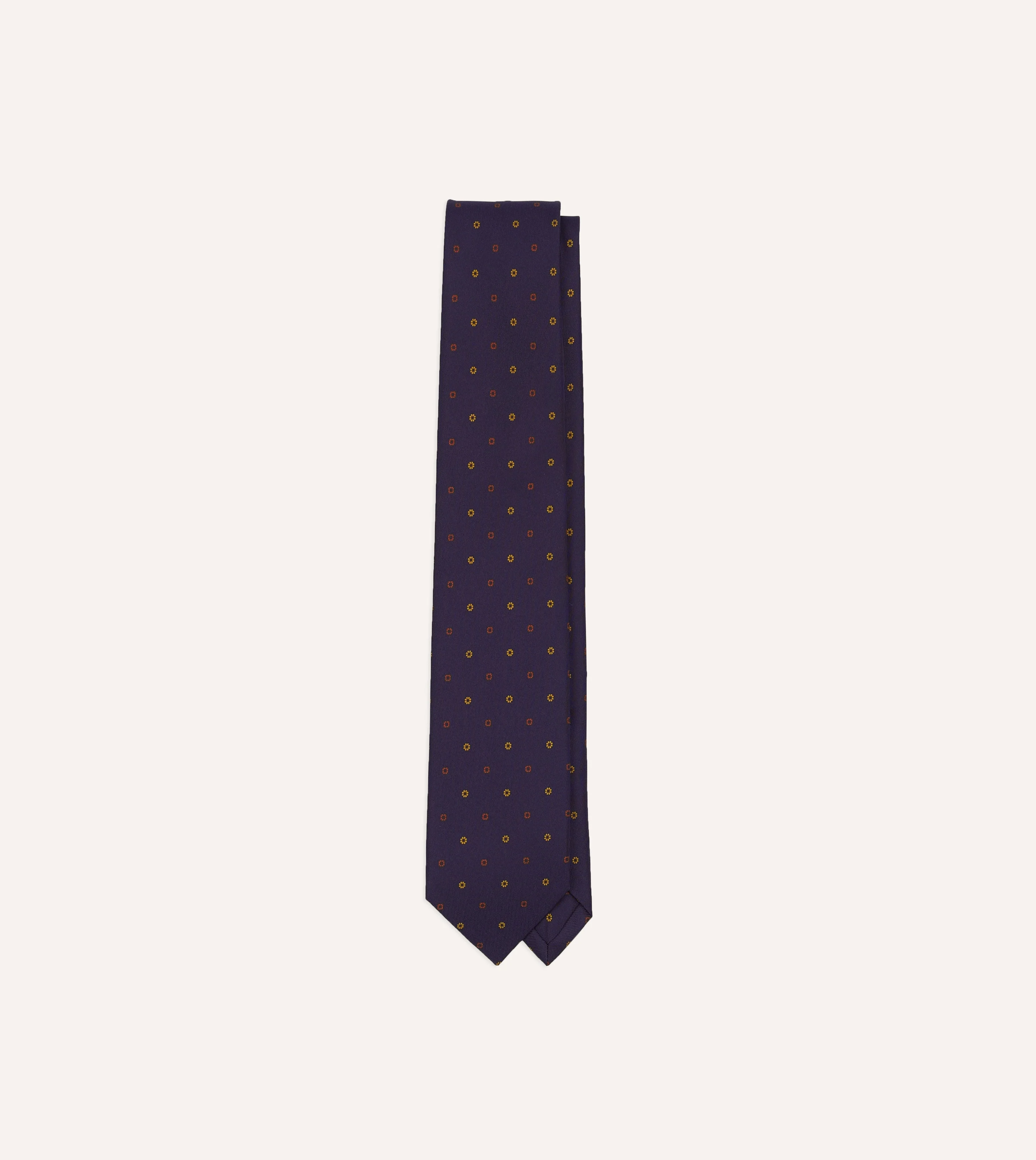Purple Flowers and Diamonds Print Silk Self Tipped Tie - 1