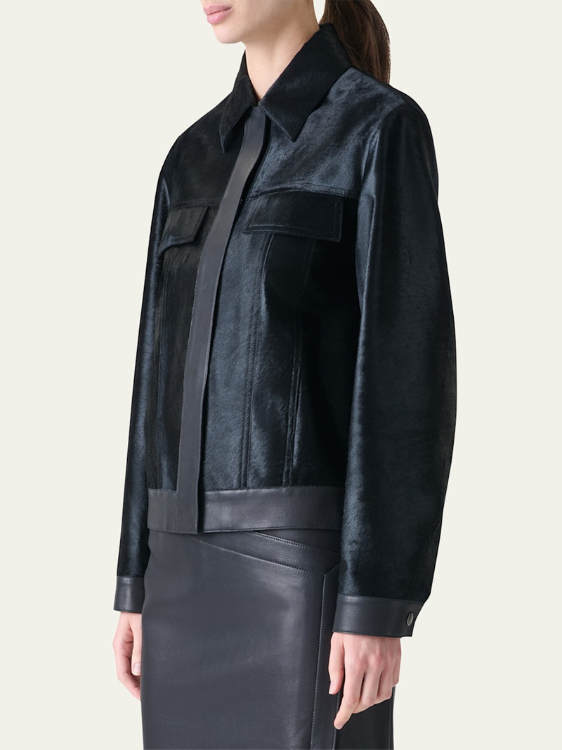 AKRIS Gemini Calf Shearling and Leather Trucker Jacket outlook