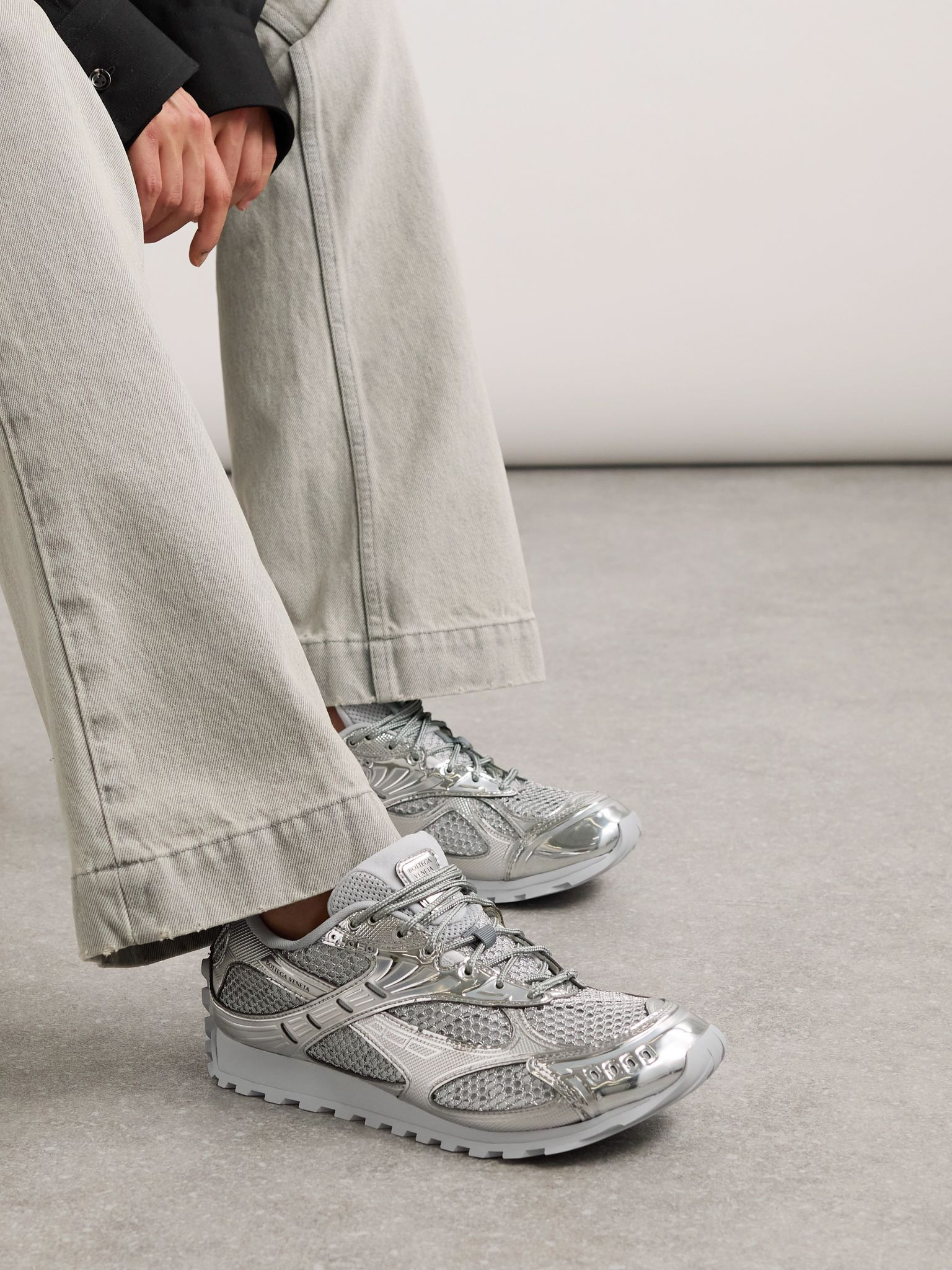 Orbit metallic rubber, mesh and fishnet sneakers Silver - 2