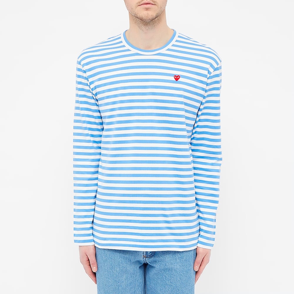 Comme des Garcons Play Little Red Heart Long Sleeve Stripe Tee - 3