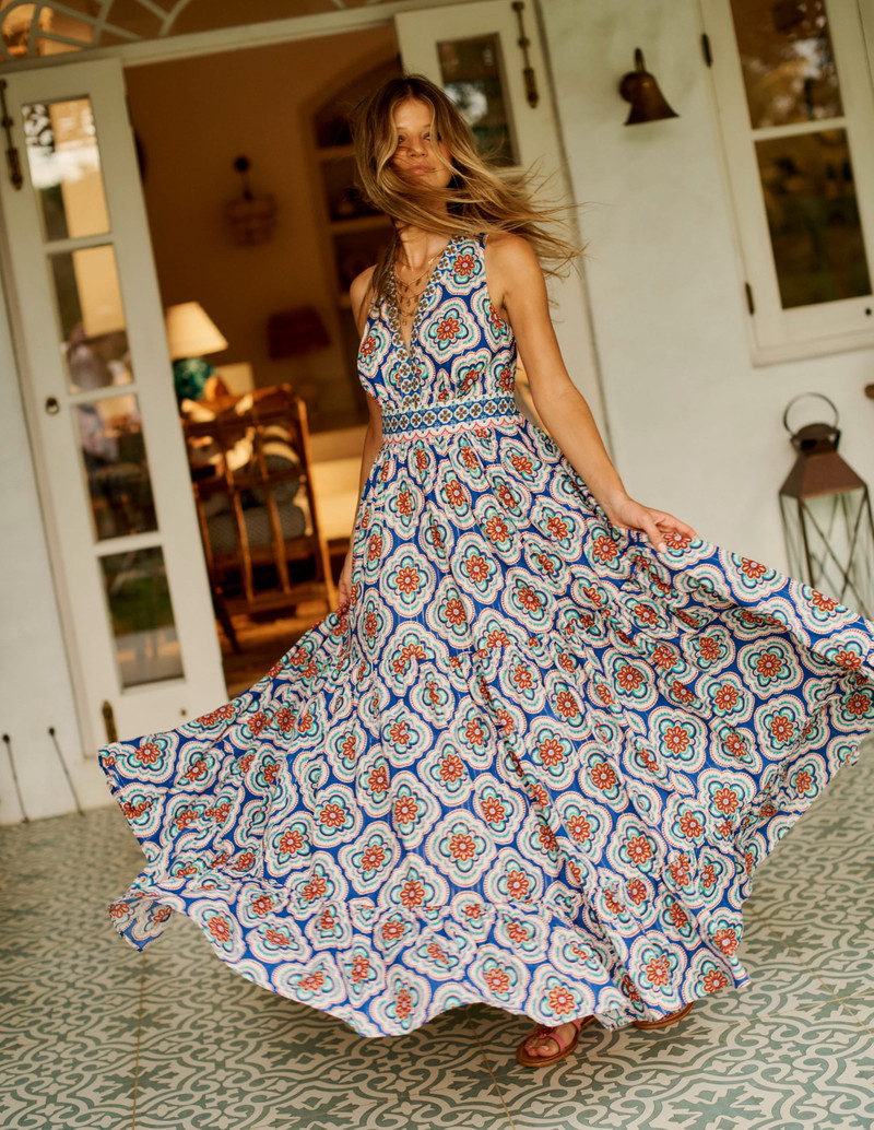 Serena Cotton Tie Maxi Dress-Bright Blue, Botanic Blush 6