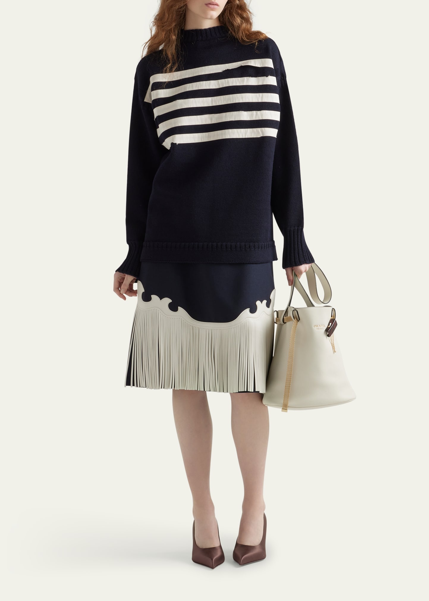 Striped Raw Cut Oversized Wool Sweater - 2