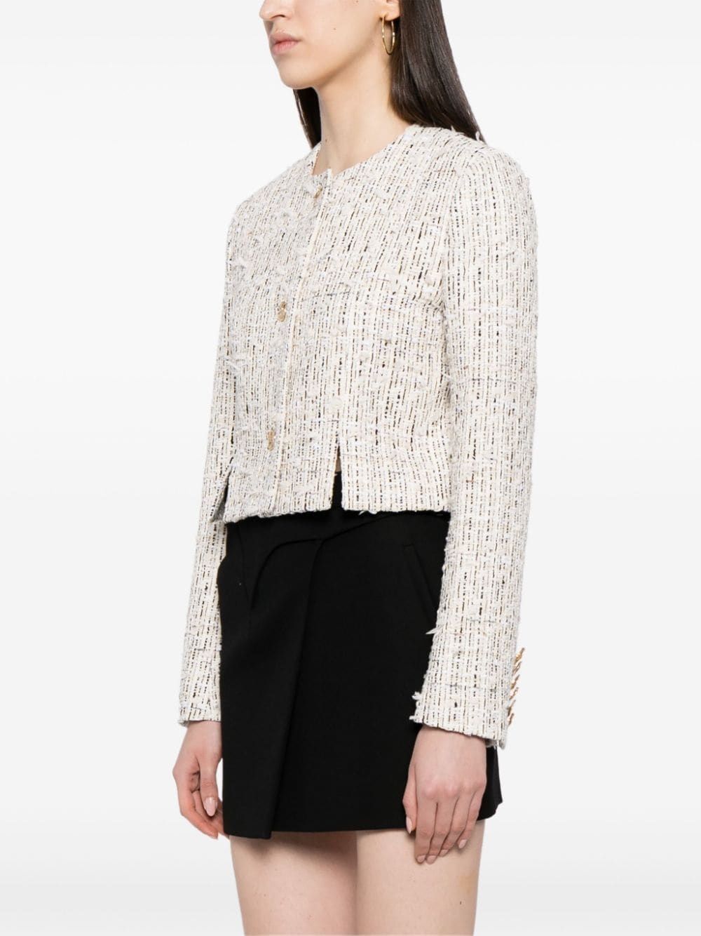 embossed-button tweed jacket - 3