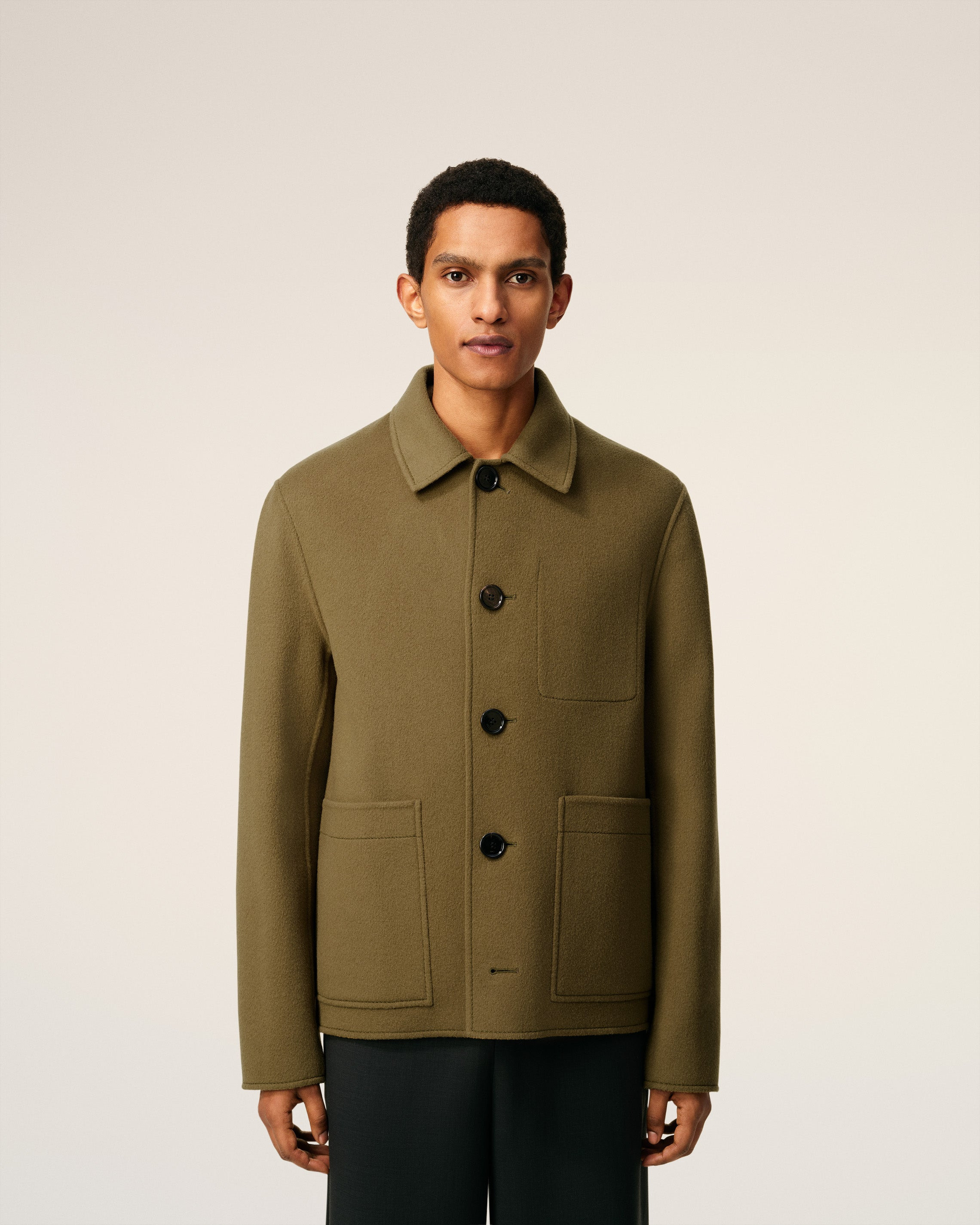 GREEN WOOL BOXY BUTTONED JACKET - 3