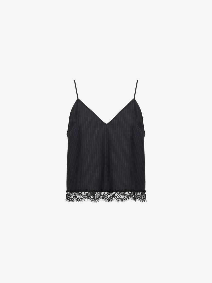 Women's Lace Detail Pinstripe Camisole in Navy - 2