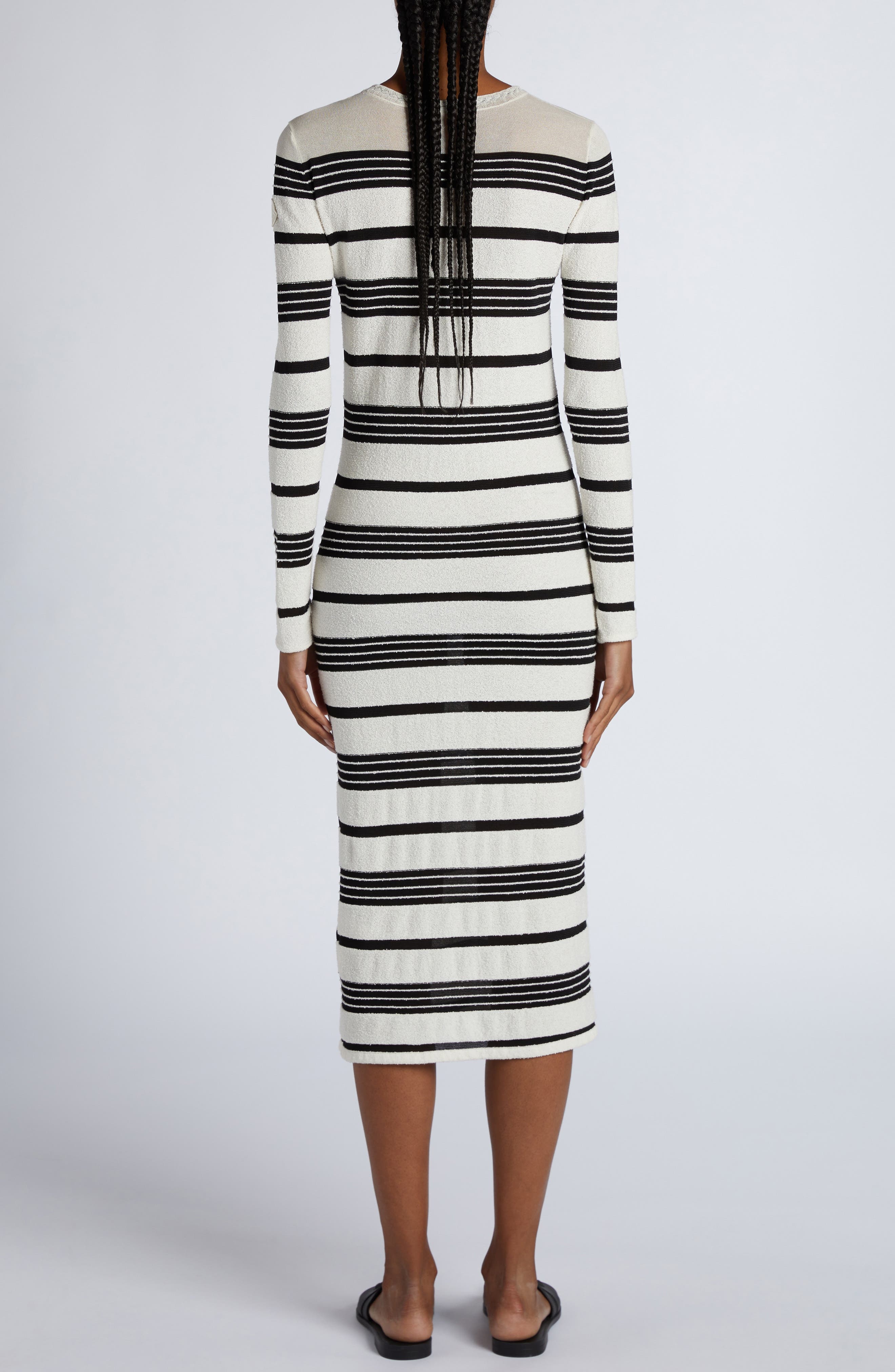Moncler MIxed Stripe Long Sleeve Sweater Dress in Black/White at Nordstrom - 2