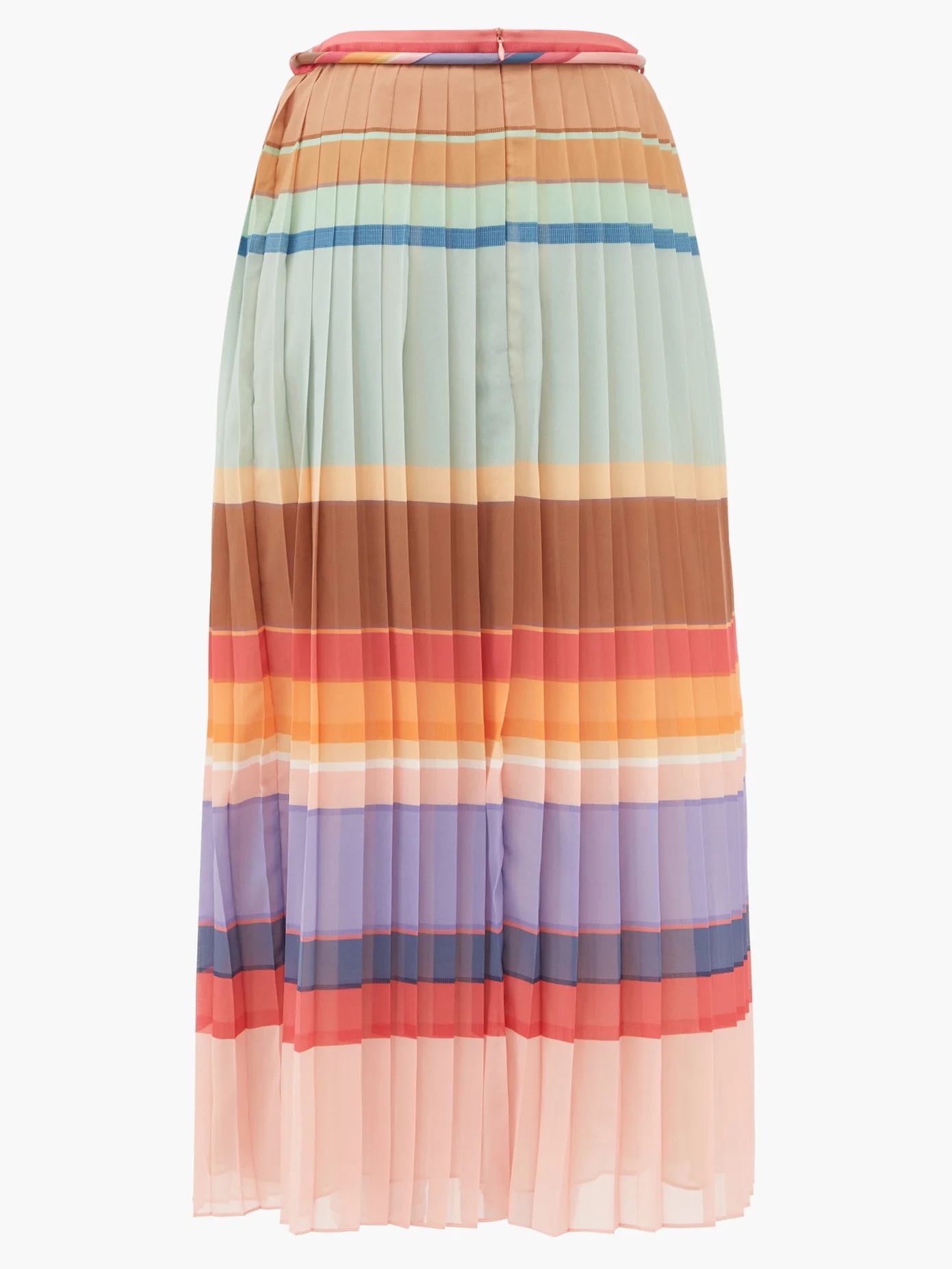 Tie-waist striped pleated crepe midi skirt - 4