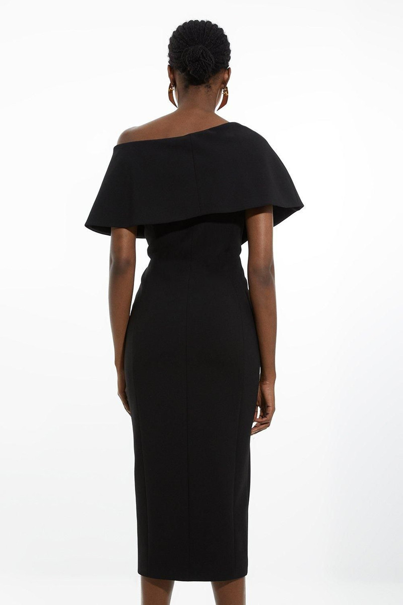 Petite Compact Stretch Off Shoulder Button Through Tailored Midaxi Pencil Dress 5