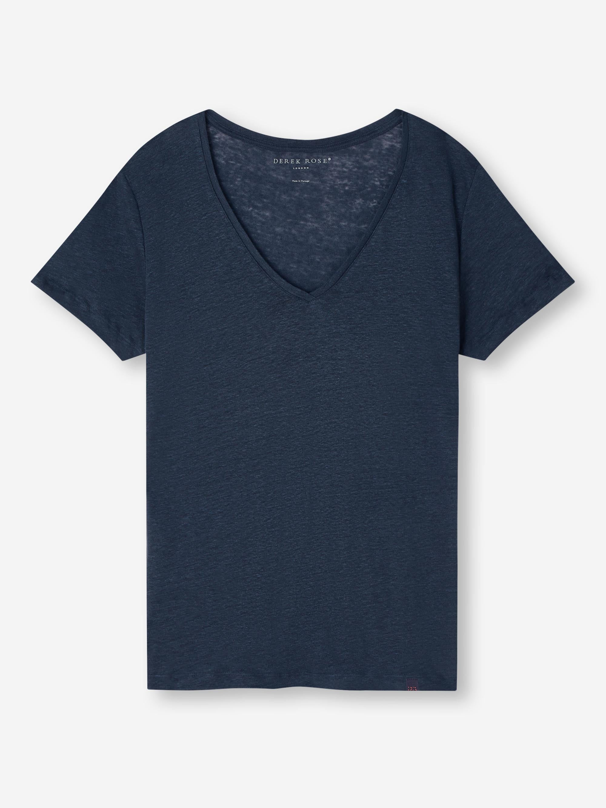 Women's V-Neck T-Shirt Jordan Linen Navy - 3