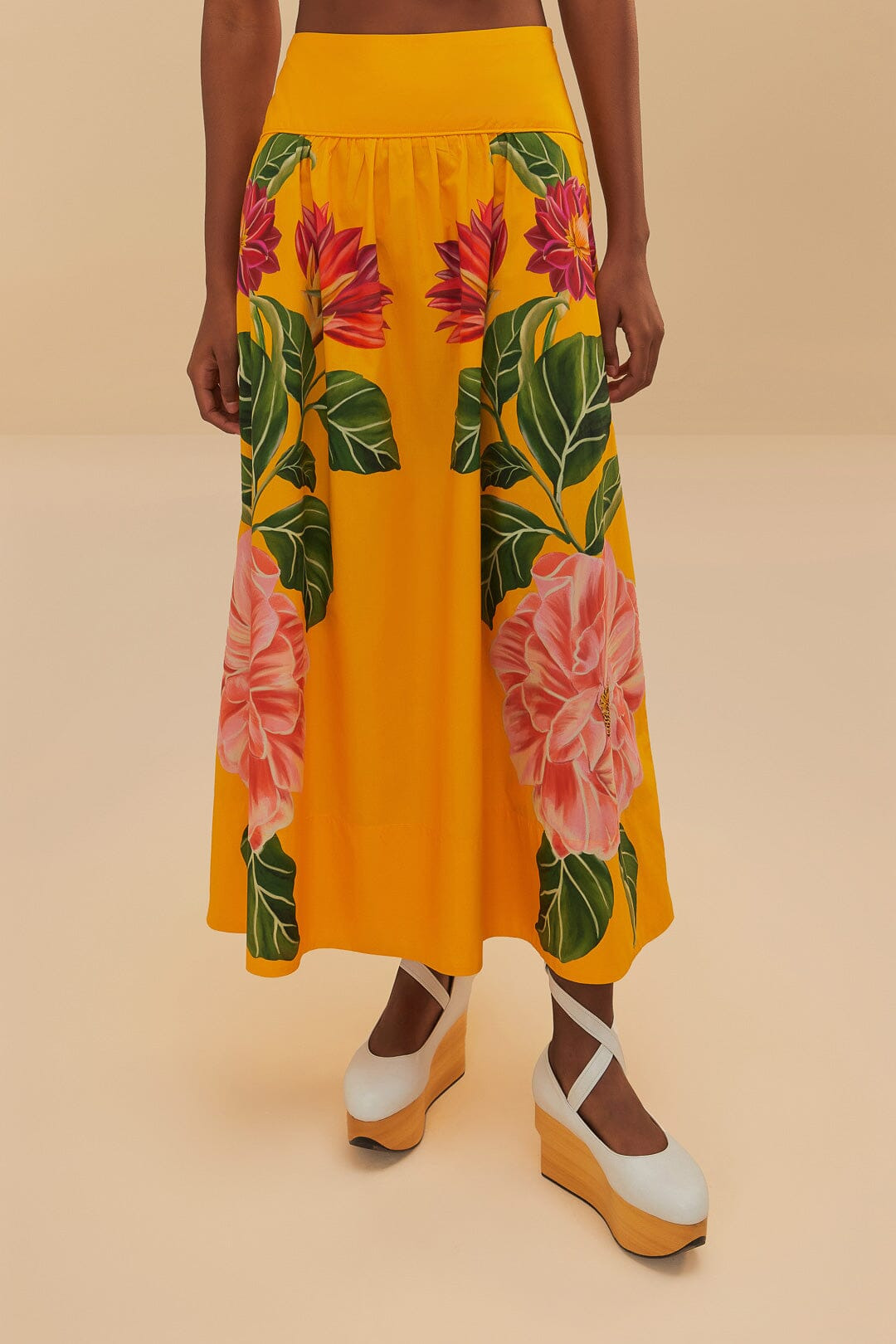 Yellow Spring Awakening Organic Cotton Midi Skirt - 2