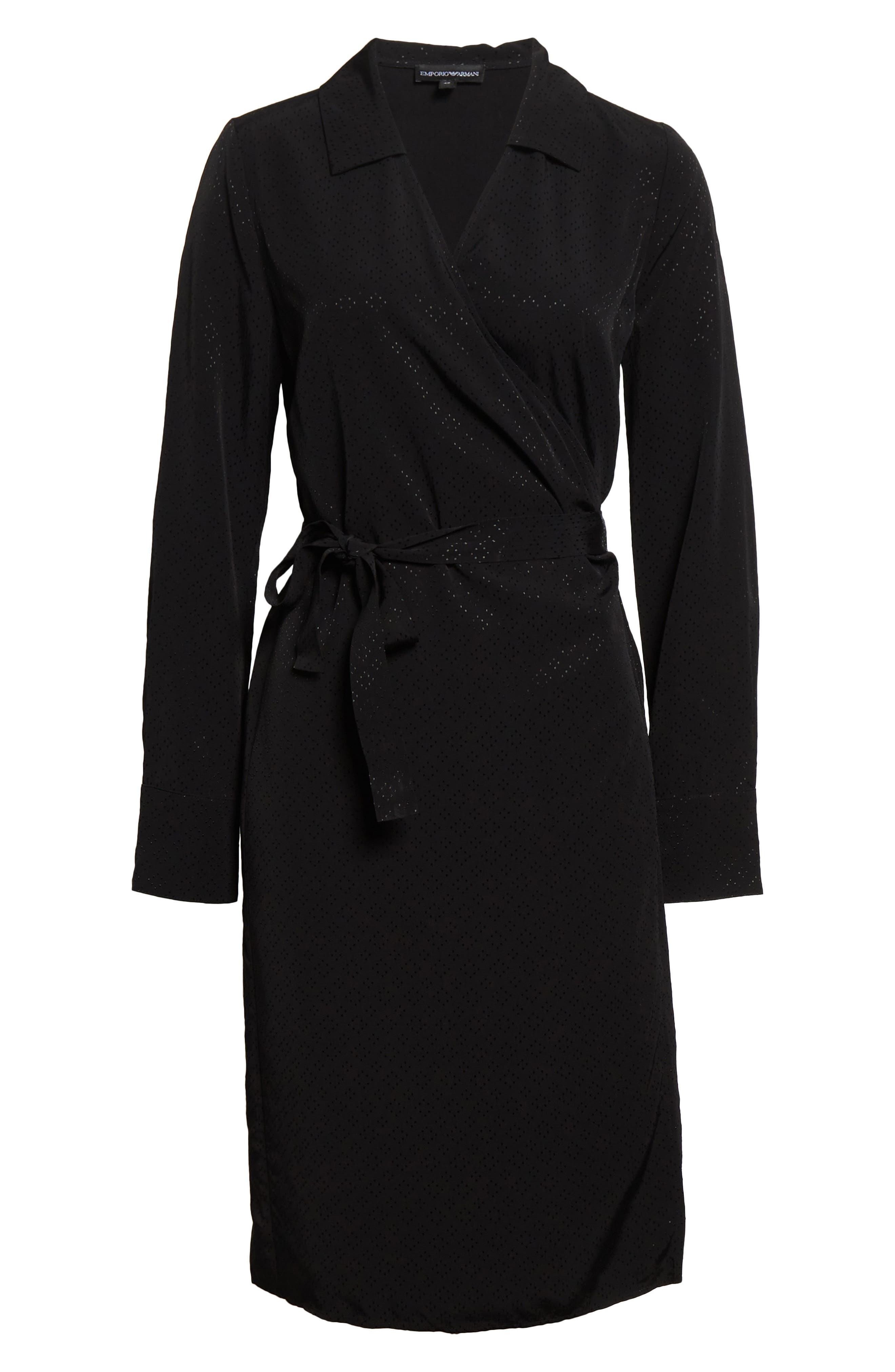Emporio Armani Long Sleeve Jacquard Faux Wrap Dress in Black at Nordstrom - 5