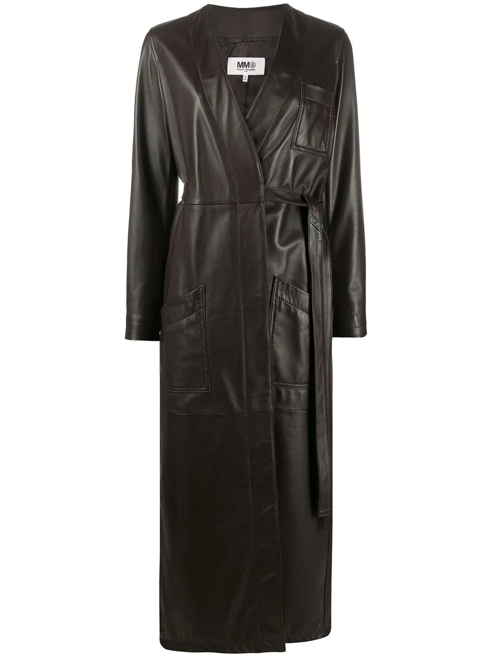 leather asymmetric belted trench coat - 1