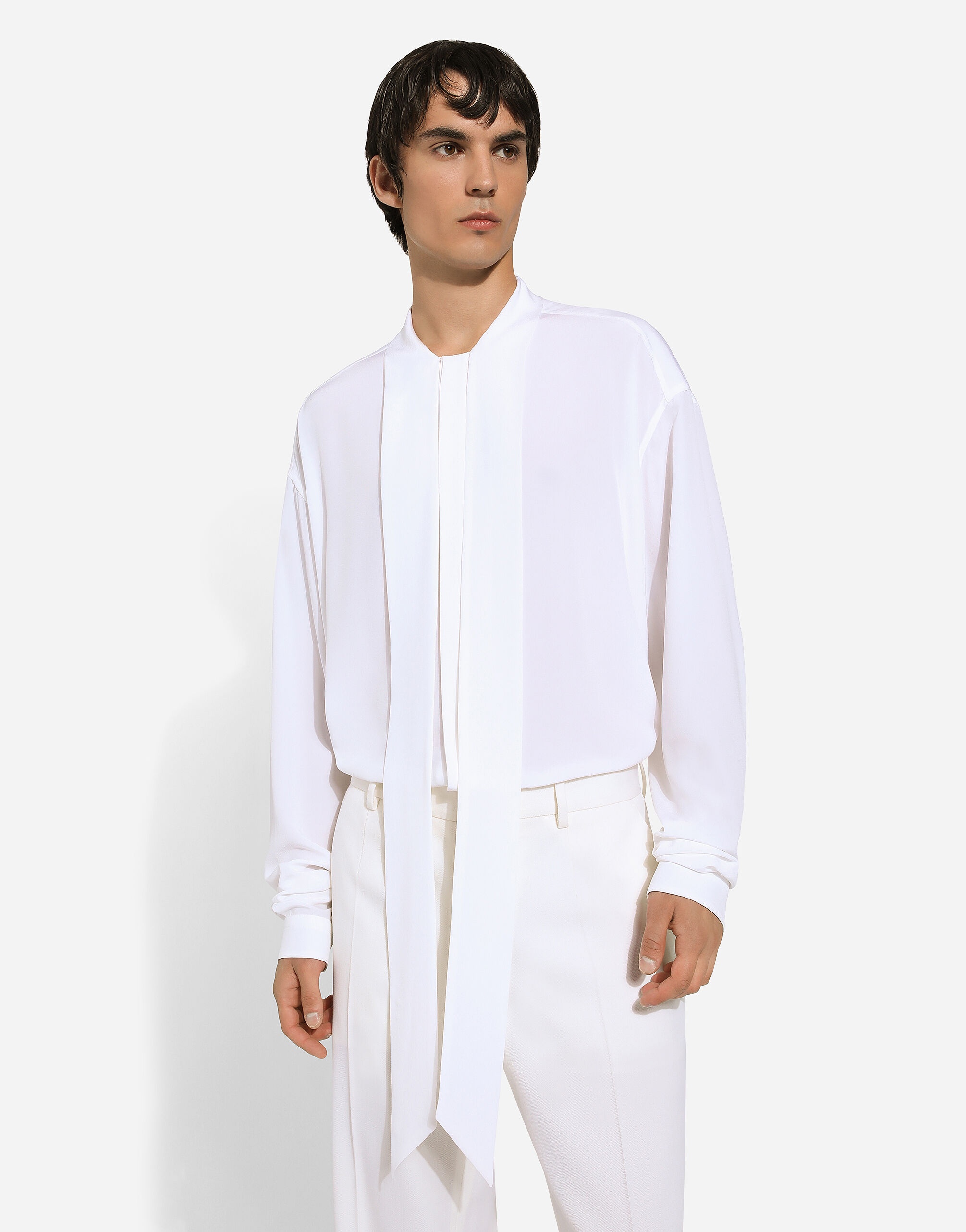 Crepe de chine silk shirt with scarf detail - 4
