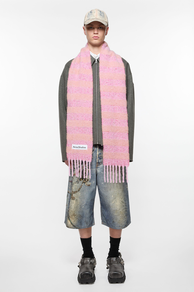 Stripe alpaca scarf - Narrow - Bright pink/old pink 3