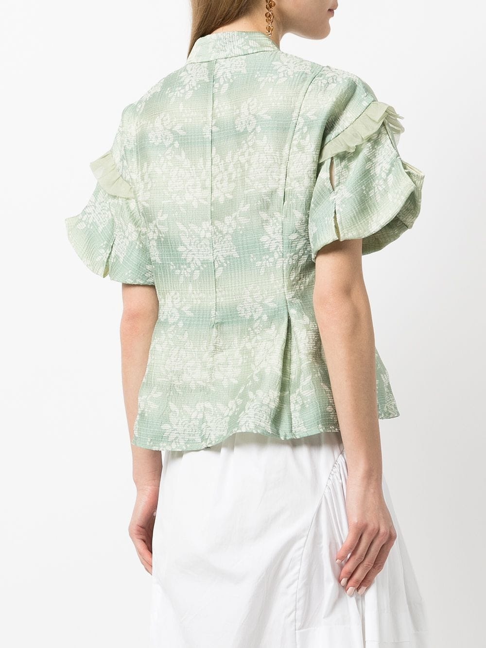 floral-jacquard short-sleeve blouse - 4