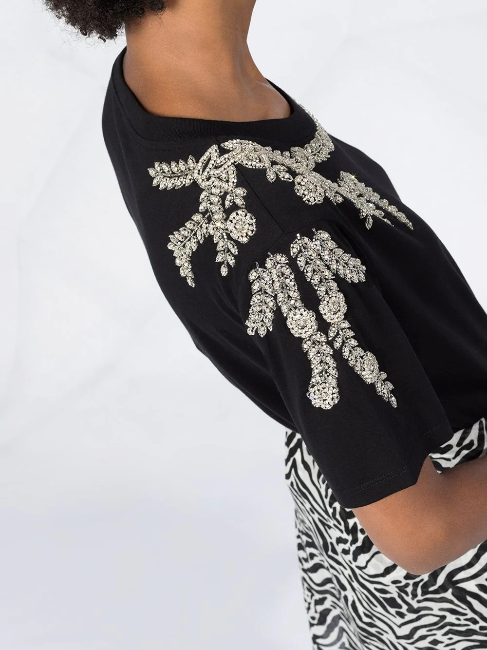 round neck rhinestone appliqué T-shirt - 3