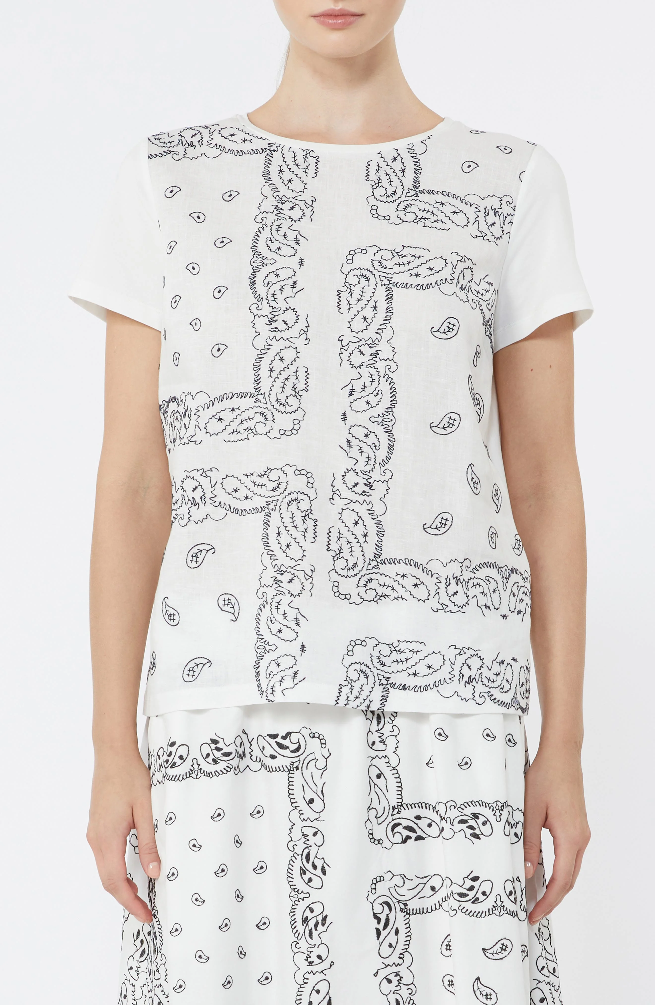 Weekend Max Mara Bandana Print Mixed Media Tee in White at Nordstrom - 1