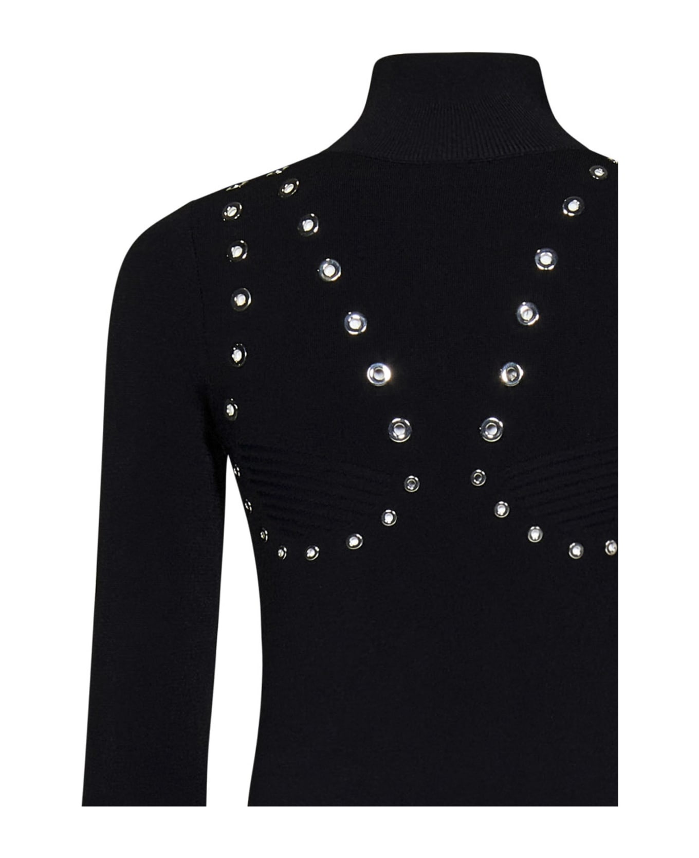 Eyelets Mock Neck Sweater - 3
