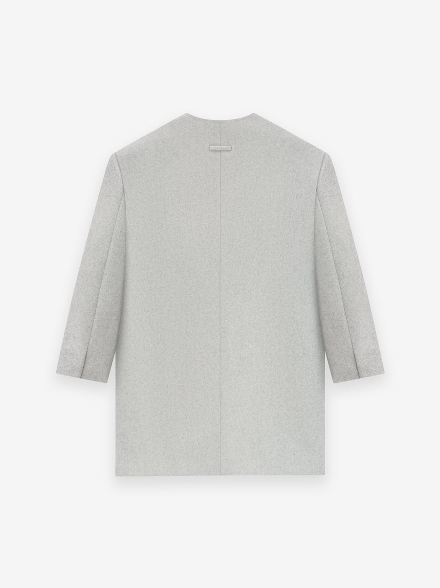Military Wool Long Relaxed Lapelless Blazer - 2