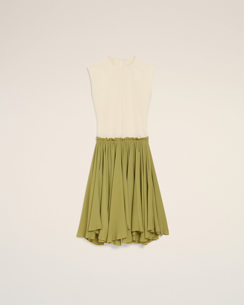 WHITE AND GREEN BICOLOR NEW WOOL MIDI DRESS 1