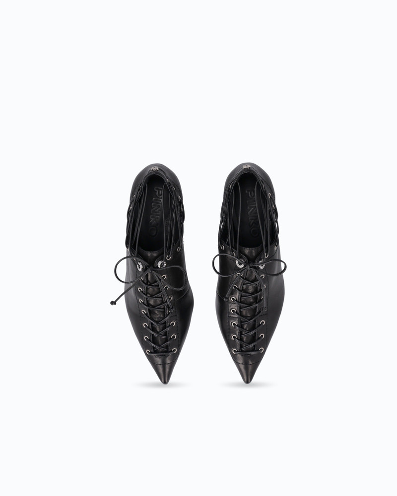 NAPPA LEATHER COURT SHOE WITH LACE-UP DETAIL AND CONE HEEL 9
