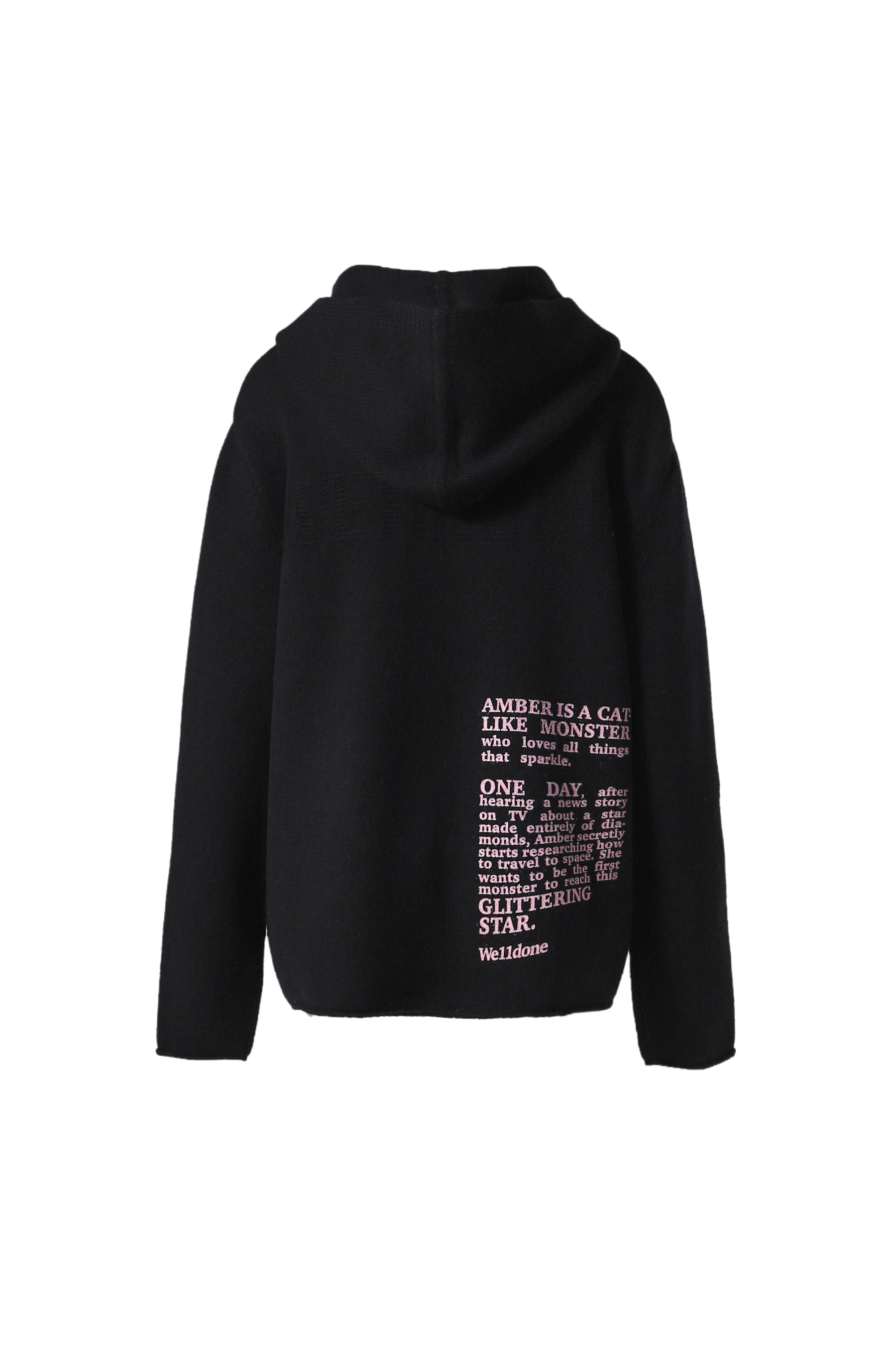 BLACK PRINTED KNIT HOODIE / BLK - 2