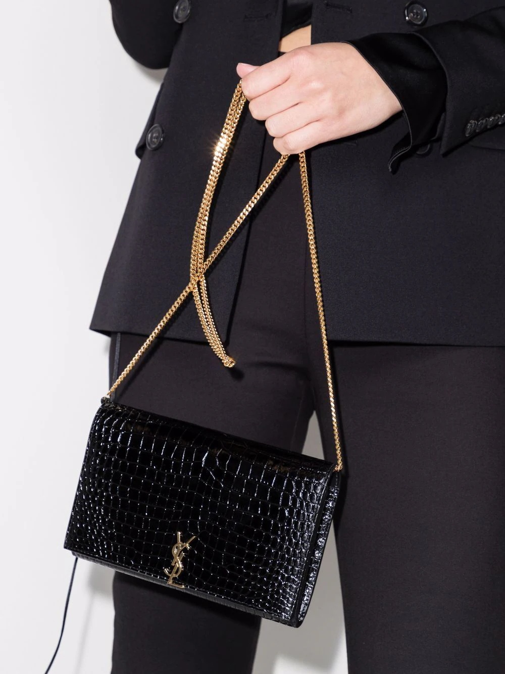 crocodile-embossed glossy leather crossbody bag - 2